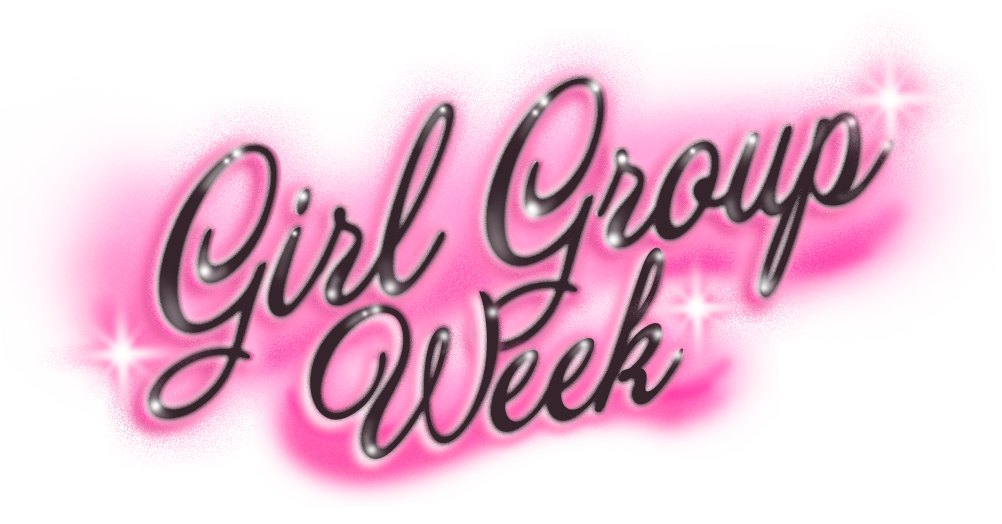 Girl Group Week in airbrush letters with pink backdrop